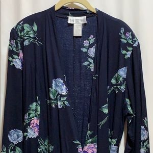 VTG TOGETHER WOMEN ROBE SZ 18 NAVY FLORAL POCKETS